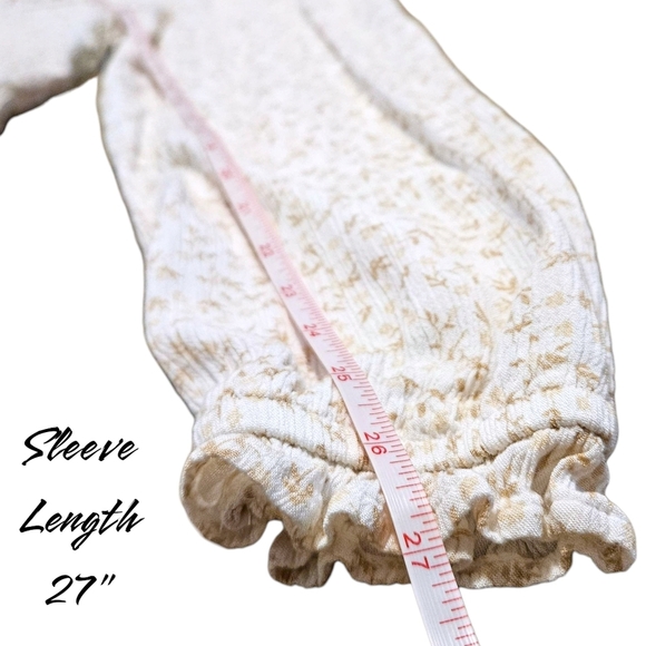 Boho Floral Smocked Mini Dress Beige Prairie Core Ruffle Hem XS Long Sleeve - Picture 10 of 11